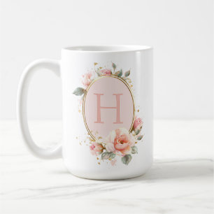 Caneca De Café Floral Vintage Monogramada Personalizada