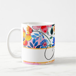 Caneca De Café Floral Watercolor Boho Patterno Tropical