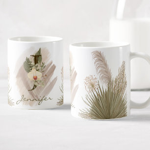 Caneca De Café Floral Watercolor Boho Personalizado Monograma