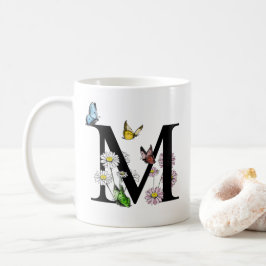 Caneca De Café Floral Watercolor Butterfly Monograma - Letra M