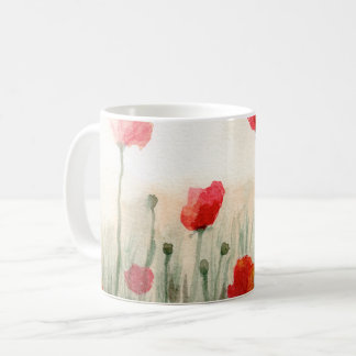 Caneca De Café Floral watercolor poppies, garden art mug