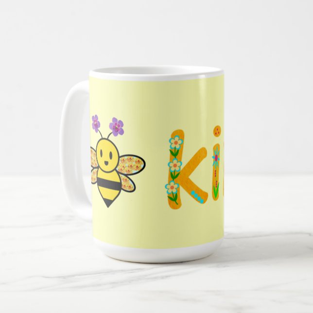 Caneca De Café Floral Whimsical Bee Kind (Frente Esquerda)