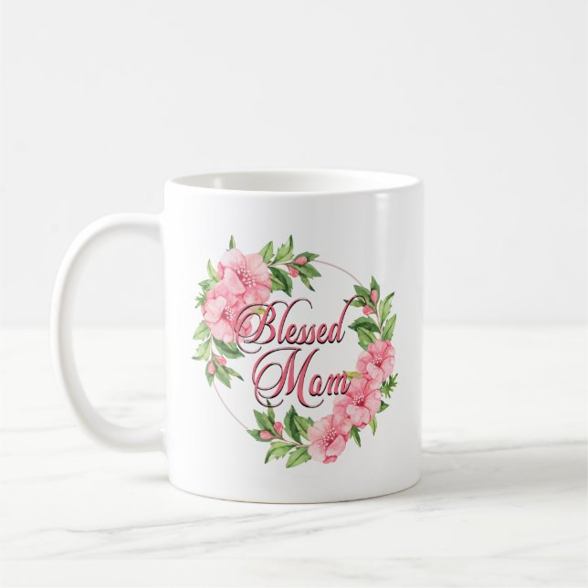 Caneca De Café Floral Wreath Abençoada Mãe (Esquerda)