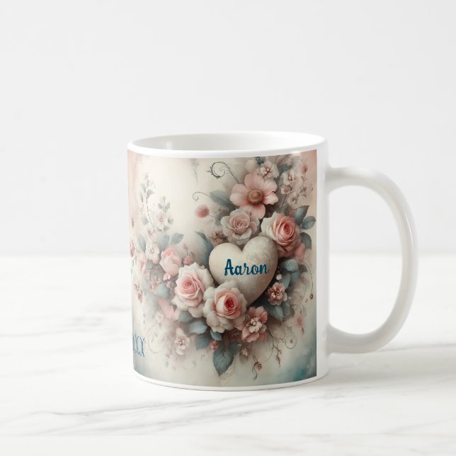 Caneca De Café Floral Wreath do Aniversário Personalizado (Direita)