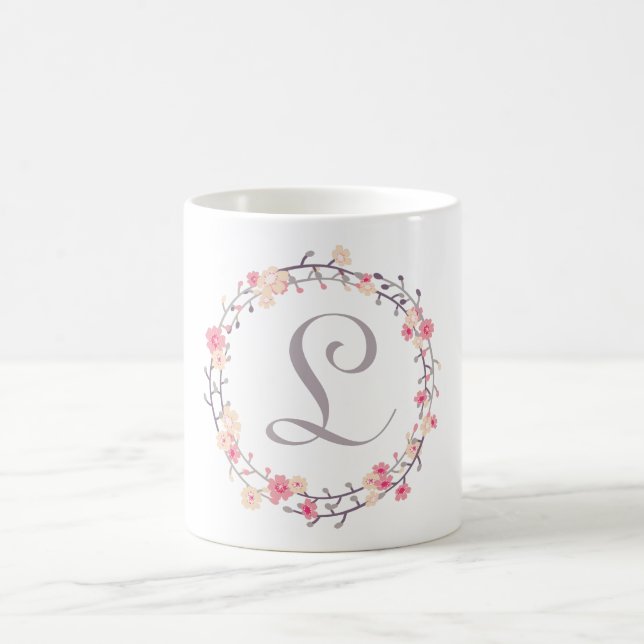 Caneca De Café Floral Wreath Monograma (Centro)