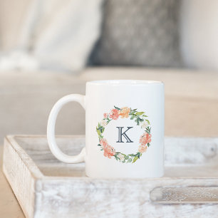 Caneca De Café Floral Wreath Monograma