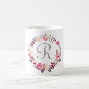 Caneca De Café Floral Wreath Monograma