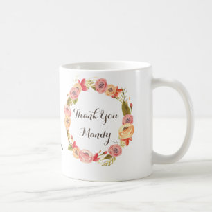 Caneca De Café Floral Wreath Obrigado Professor Café Mug