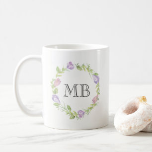 Caneca De Café Floral wreath watercolor monograma