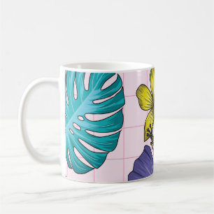 Caneca De Café Florença tropical: padrão de folhas sem costura