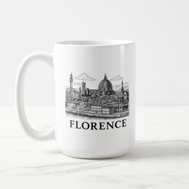 Caneca De Café Florence Cityscape - Arte de Linha da Catedral Duo (Esquerda)