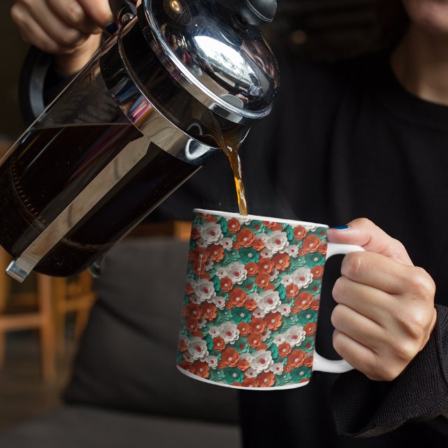Caneca De Café Flores 3D laranja e verde (Criador carregado)