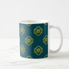 Caneca De Café Flores abstratas do ouro no azul prussiano