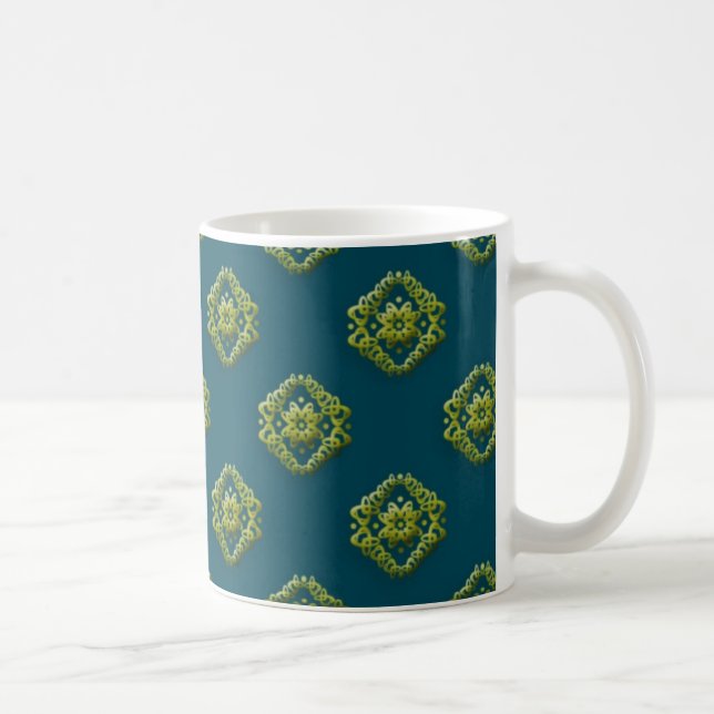 Caneca De Café Flores abstratas do ouro no azul prussiano (Direita)