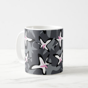 Caneca De Café Flores abstratas modernas cinza rosa