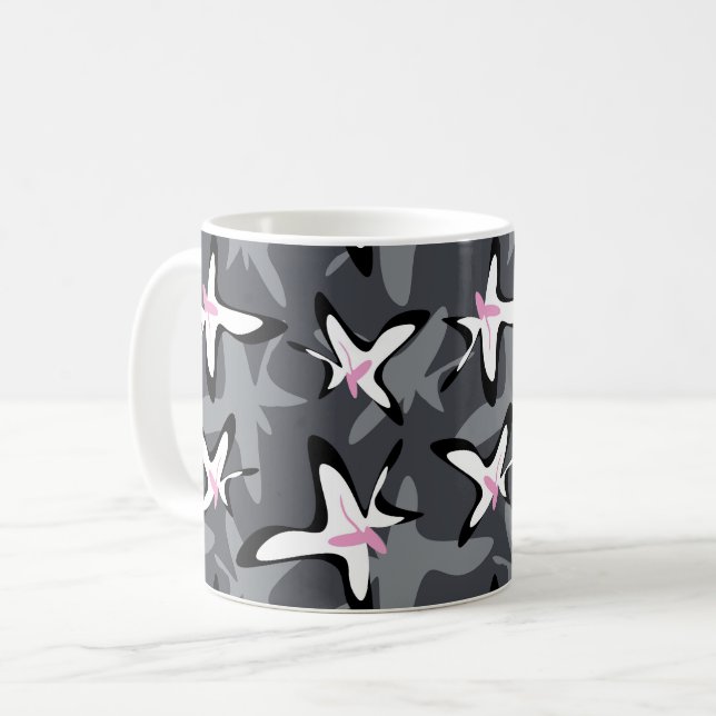 Caneca De Café Flores abstratas modernas cinza rosa (Frente Esquerda)