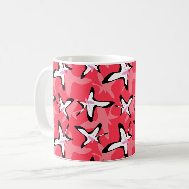 Caneca De Café Flores abstratas modernas rosa preto (Frente Esquerda)