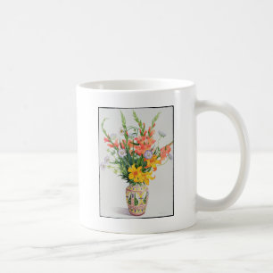 Caneca De Café Flores alaranjadas e azuis em um vaso marroquino