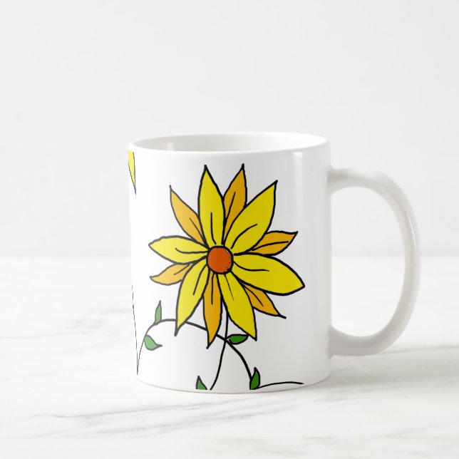 Caneca De Café Flores Alegres Amarelas Arte Doodle Divertida (Direita)