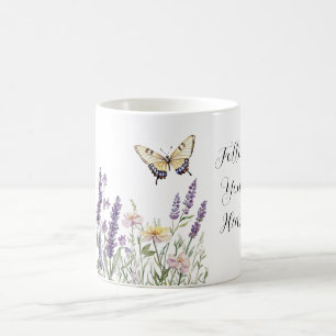 Caneca De Café Flores Amarelas de Borboleta Lavanda