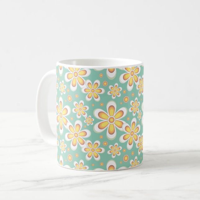 Caneca De Café Flores Amarelas de Primavera sobre Verde (Frente Esquerda)