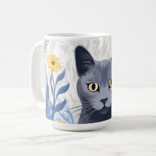 Caneca De Café Flores Amarelas do Gato Azul Russo