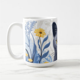 Caneca De Café Flores Amarelas do Gato Azul Russo