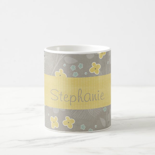Caneca De Café Flores amarelas e Cinzas, Mug de café personalizad (Centro)