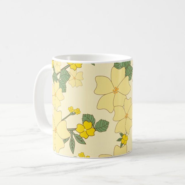 Caneca De Café Flores Amarelas, Padrão Floral, Padrão De Flores (Frente Esquerda)