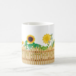Caneca De Café Flores Amarelas Sunshine e Cerca de Jardim
