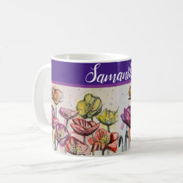 Caneca De Café Flores Amarelas Vermelhas Flores Poppies Arte Flor