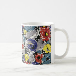 Caneca De Café Flores Art Déco Antigas, Padrão Floral de Rosas