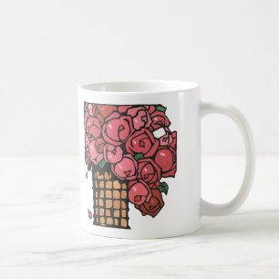Caneca De Café Flores Art Déco Antigas, Rosas de Jardim Rosa