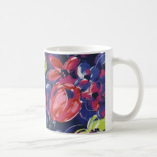 Caneca De Café Flores Art Déco Antigas, Têxtil Floral de Tulipas