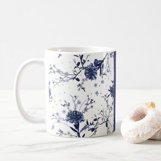 Caneca De Café Flores azuis (Com Donut)