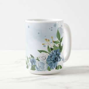 Caneca De Café flores azuis bonitas folhagens