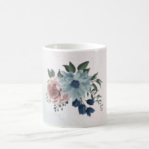 Caneca De Café Flores azuis cor-de-rosa românticas folhagens
