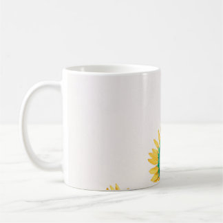 Caneca De Café Flores azuis e amarelas na parede branca