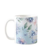 Flores Azuis e Borboletas Rosa