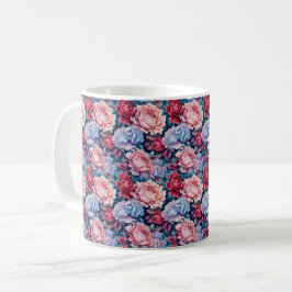 Caneca De Café Flores Azuis e Rosa