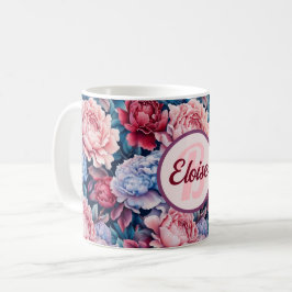 Caneca De Café Flores Azuis e Rosa Personalizadas