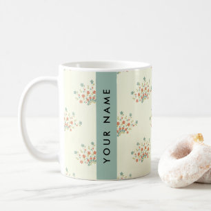 Caneca De Café Flores Azuis e Vermelhas, Azul, Seu Nome