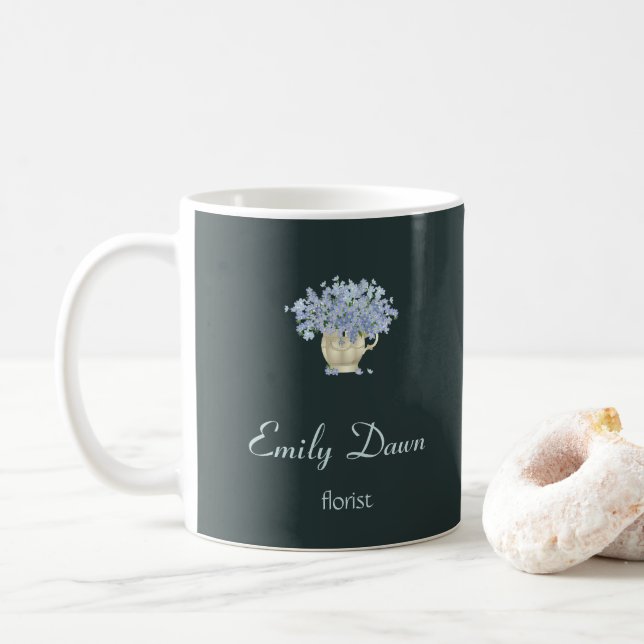 Caneca De Café Flores azuis em cinzas de vaso (Com Donut)
