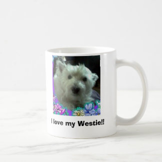 Caneca De Café flores azuis, eu amo meu Westie!!