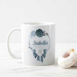 Caneca De Café flores azuis navy empoeiradas botânico