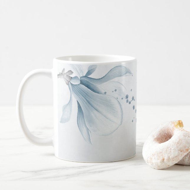 Caneca De Café flores azuis navy empoeiradas botânico (Com Donut)