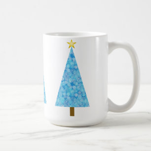 Caneca De Café Flores azuis numa árvore de Natal moderna