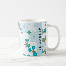 Caneca De Café Flores Azuis, Padrão De Flores, Seu Nome