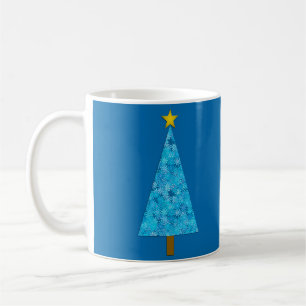 Caneca De Café Flores Azuis Retro Árvore de Natal Moderna