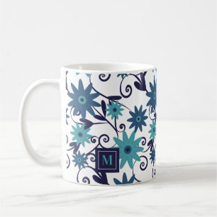 Caneca De Café Flores Azuis Turquesas Personalizadas 